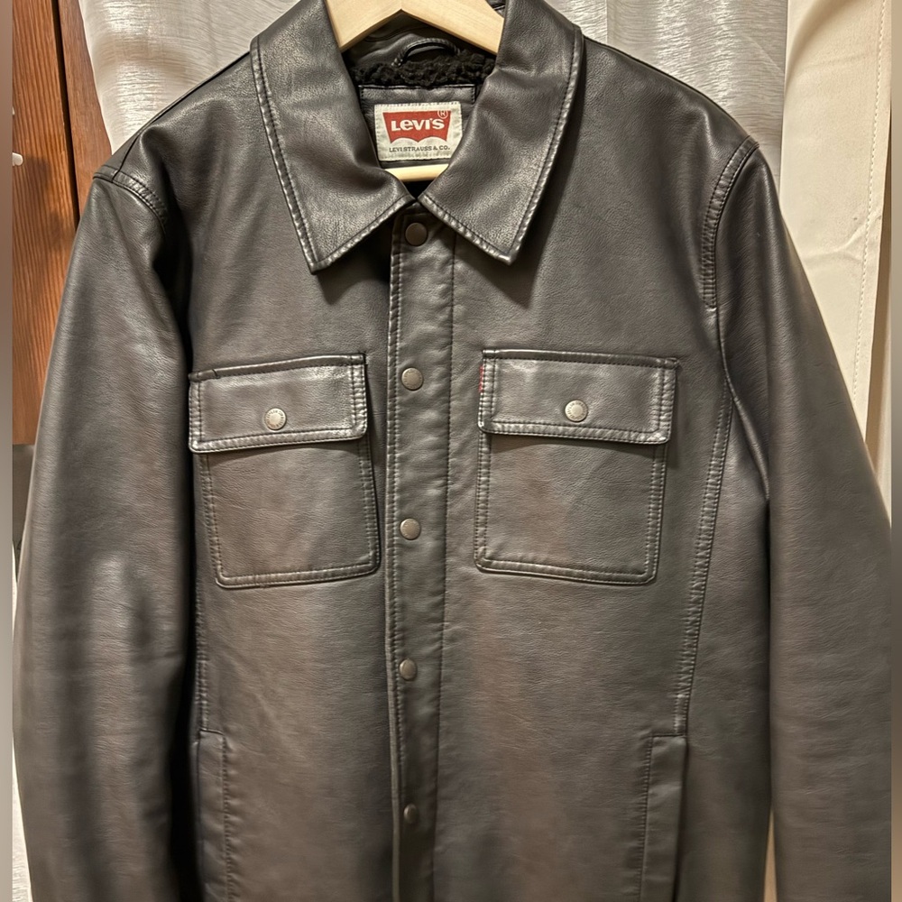 Levis Faux Leather Jacket - Black Sherpa Lined